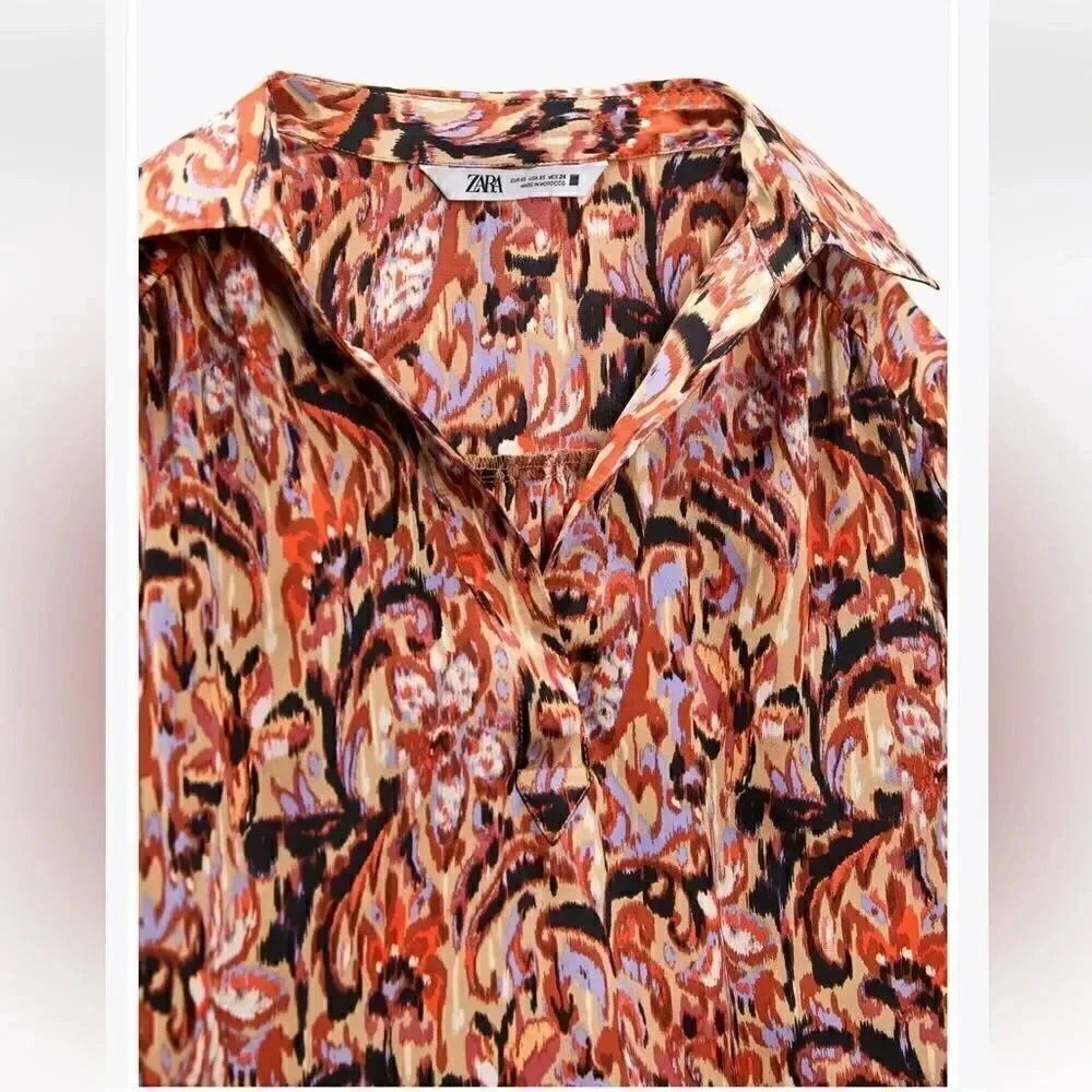 ZARA FLOWY PRINTED SATIN EFFECT BLOUSE - Picture 7 of 9